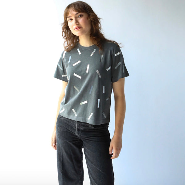 'Boxy Confetti T-Shirt' Black or Silver or Gold