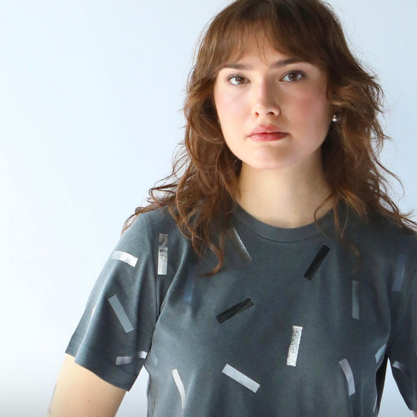 'Boxy Confetti T-Shirt' Black or Silver or Gold