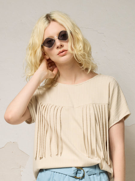 'Samsara Fringe Tee' Black