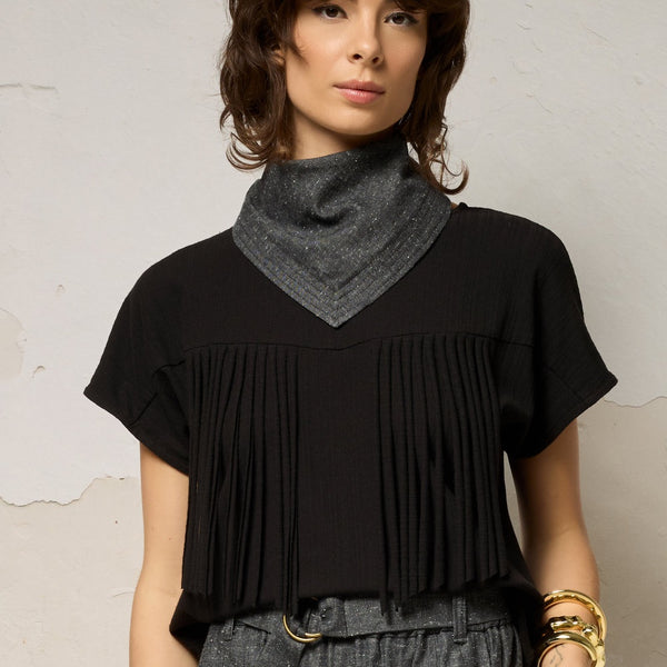 'Samsara Fringe Tee' Black