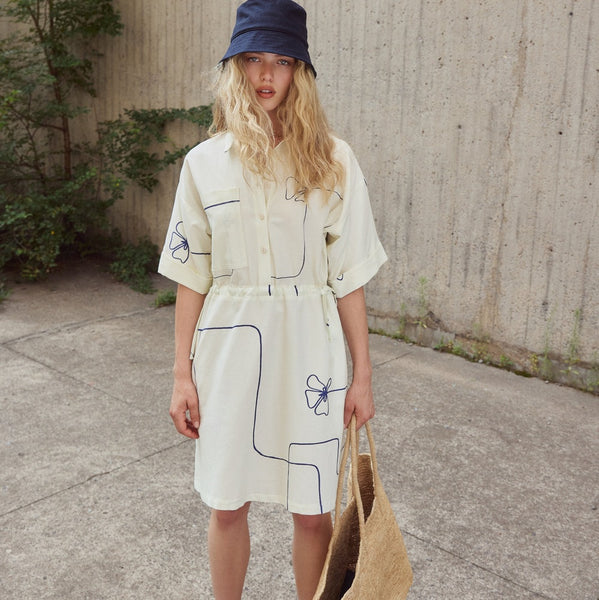 'Bevin Shirt Dress' Blue Flowers or Butter Green Lines