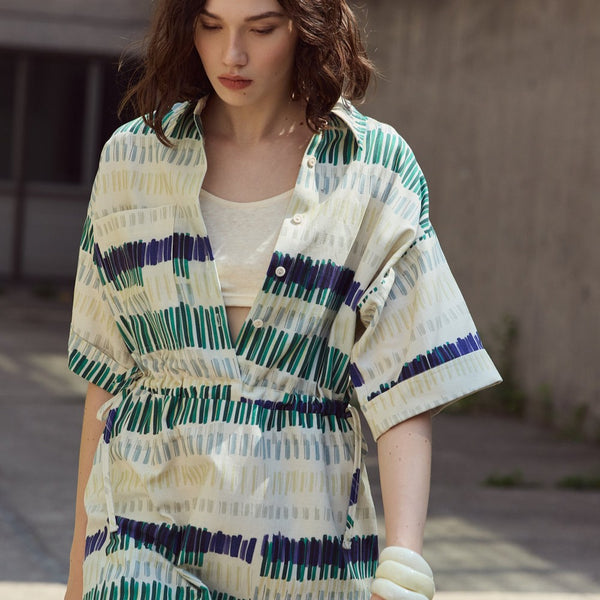 'Bevin Shirt Dress' Blue Flowers or Butter Green Lines