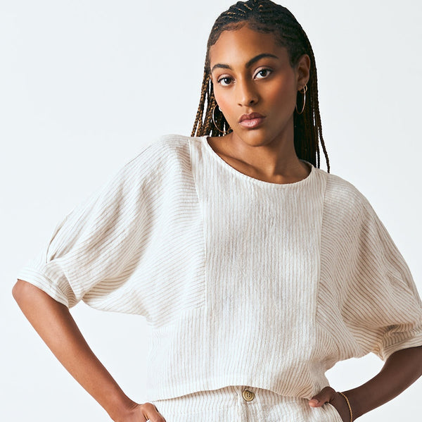'Delaney Pop Over Blouse' Ivory Stripe