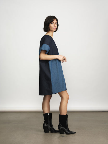 'Petra Dress' Denim Colour Block
