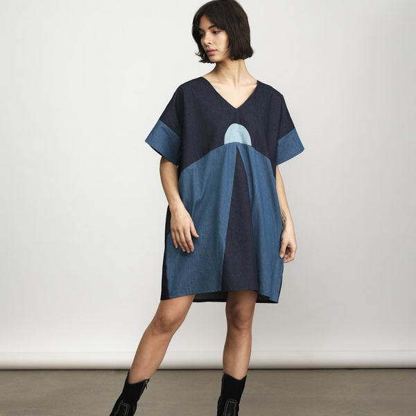 'Petra Dress' Denim Colour Block