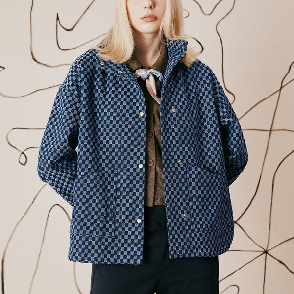 'Noor Jacket' Dark Indigo Check