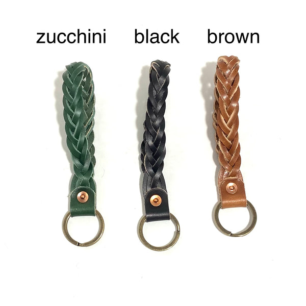 'Braided Leather Key Ring/Wristlet' Assorted Colours