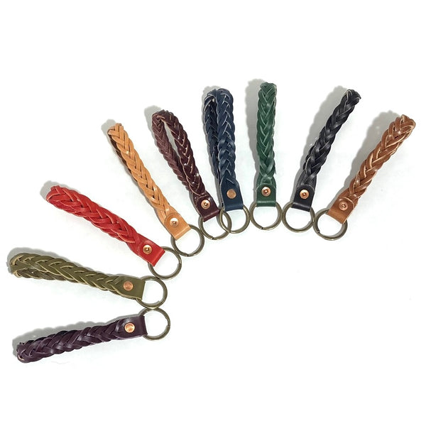 'Braided Leather Key Ring/Wristlet' Assorted Colours