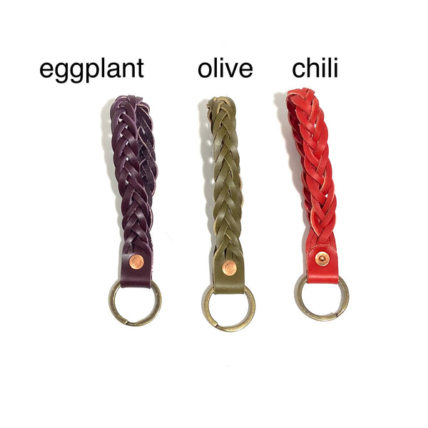 'Braided Leather Key Ring/Wristlet' Assorted Colours