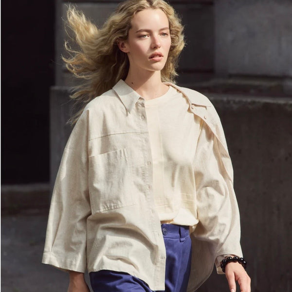 'Jacob Button Up Shirt' Beige Stripe