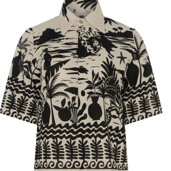 'Norah Blouse' Blue Stripes or Black Tropical