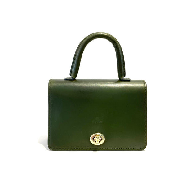 'Turn Lock Top Handle Bag' Green