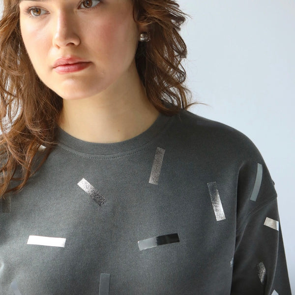 'Tone on Tone Confetti Sweatshirt' Black or Silver or Gold
