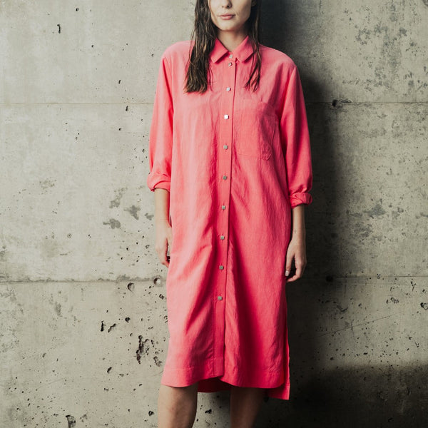 'Oran Shirt Dress' Raspberry Linen