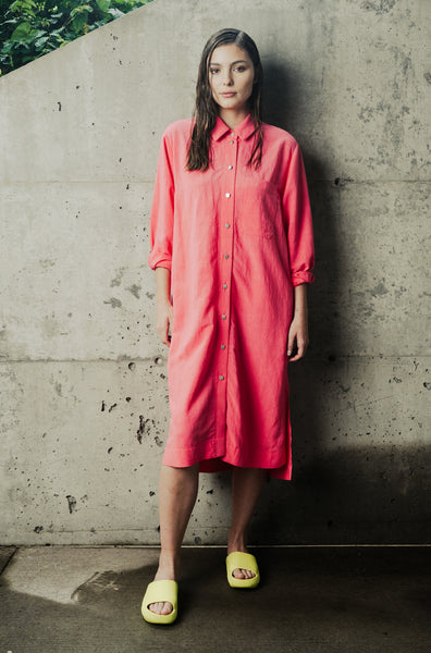 'Oran Shirt Dress' Raspberry Linen