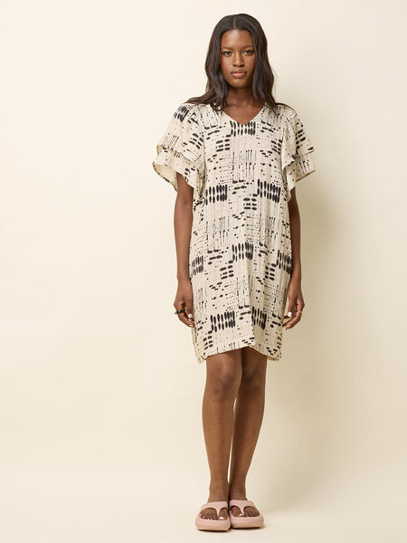 'Paramida Dress' Natural/Black Ink Print