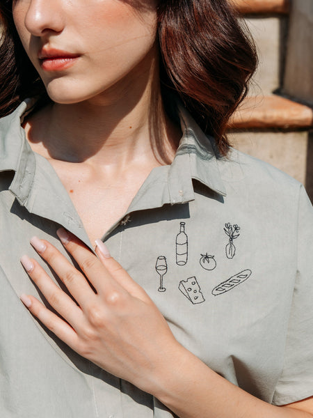 'Portofino Button Up' Green or Beige