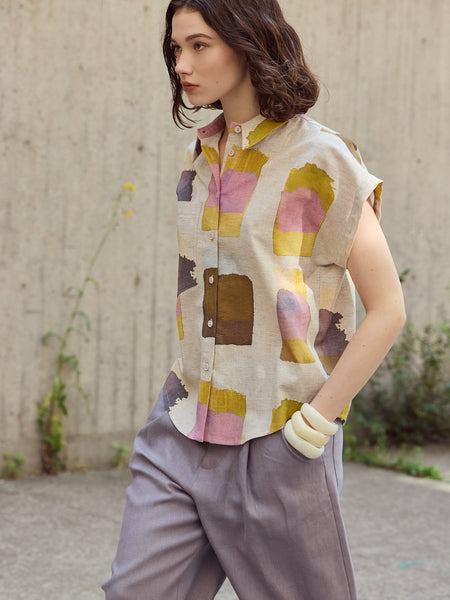 'Haley Button Up' Blue Gold