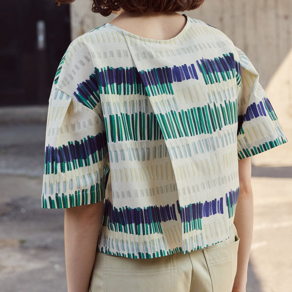 'Brooke Blouse' Butter Green Line or Blue Flower