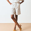 'Beaty Short' White with Natural Stripe