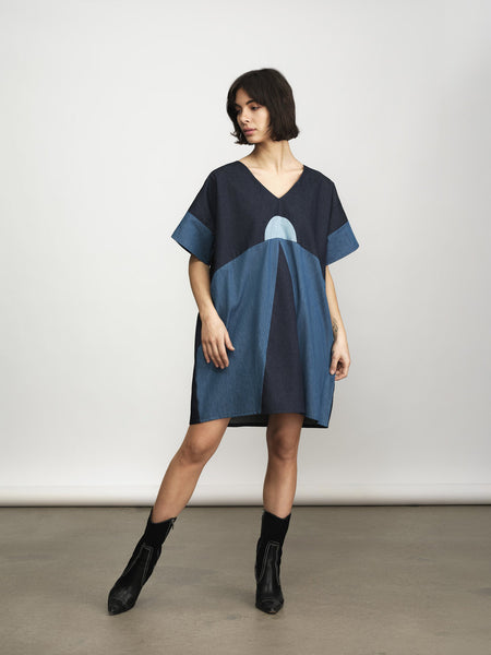 'Petra Dress' Denim Colour Block