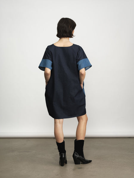 'Petra Dress' Denim Colour Block