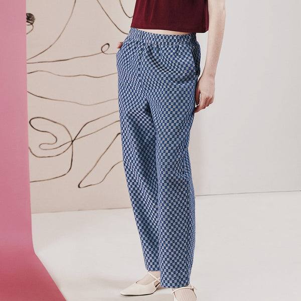 'Beaumont Barrel Pant' Dark Indigo Check