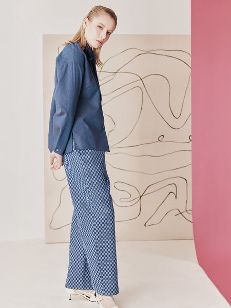 'Beaumont Barrel Pant' Dark Indigo Check