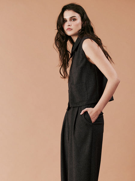 'Leone Vest' Charcoal Tweed