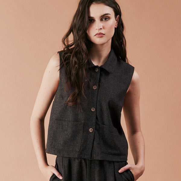 'Leone Vest' Charcoal Tweed