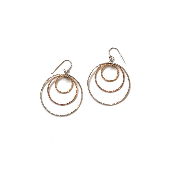 'Trimetal Hoop Earrings' Silver, Rose & Yellow Gold